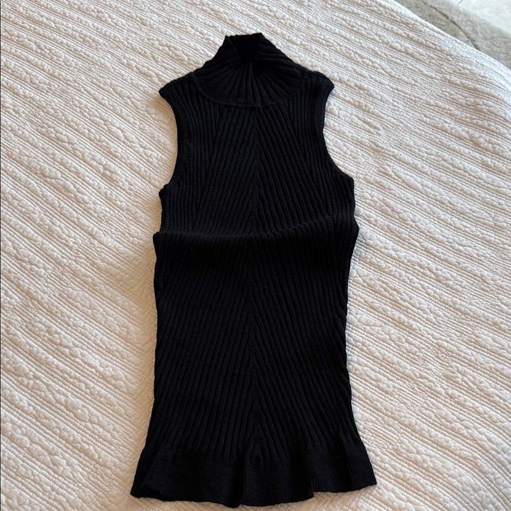 INC International Concepts Black Ribbed Mock neck Knit Top